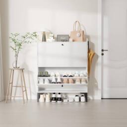 Dprodo Wooden 2 Drawer Shoe Cabinet, 100CM Height in White - Size: 100 cm x 80 cm - thumbnail 3