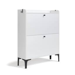 Dprodo Wooden 2 Drawer Shoe Cabinet, 100CM Height in White - Size: 100 cm x 80 cm - thumbnail 9