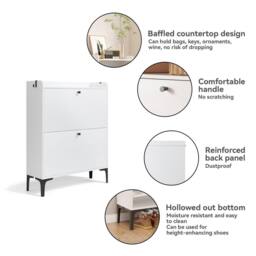 Dprodo Wooden 2 Drawer Shoe Cabinet, 100CM Height in White - Size: 100 cm x 80 cm - thumbnail 8