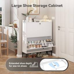Dprodo Wooden 2 Drawer Shoe Cabinet, 100CM Height in White - Size: 100 cm x 80 cm - thumbnail 6