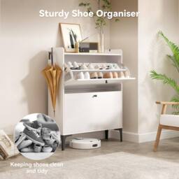 Dprodo Wooden 2 Drawer Shoe Cabinet, 100CM Height in White - Size: 100 cm x 80 cm - thumbnail 7
