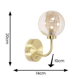 ValueLights Chessy Pair of Ribbed Glass Globe Shade Gold Stem Wall Lights - thumbnail 6