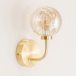 ValueLights Chessy Pair of Ribbed Glass Globe Shade Gold Stem Wall Lights - thumbnail 3