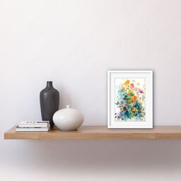 "Artery8 Wall Art Print Wild Flowers Watercolour Painting Rainbow Colour Bright Floral Spring Field Artwork Framed 9X7 Inch in White - Size: W7"" x H9""" - thumbnail 2