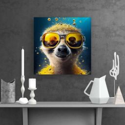 Warren Reed - Designer Meerkat With Golden Glasses Splashart Canvas in Yellow - Size: w40 inch x h40 inch - thumbnail 2