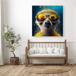 Warren Reed - Designer Meerkat With Golden Glasses Splashart Canvas in Yellow - Size: w40 inch x h40 inch - thumbnail 3