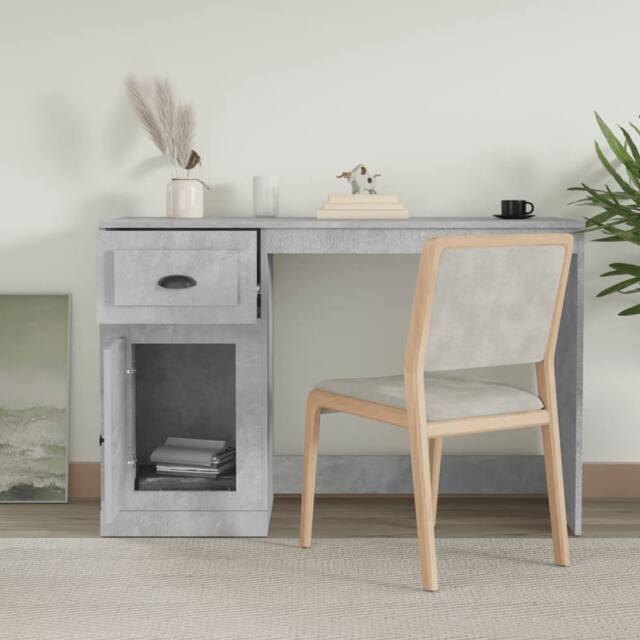 Berkfield Home Elegant Desk with Drawer Concrete Grey 115x50x75 cm Engineered Wood - Size: 115 x 50 x 75 cm - image 1