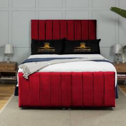 UK Bed Furniture Belvoir End Lift Divan Ottoman Bed with 54 Inch Headboard in Maroon - Size: King - thumbnail 2