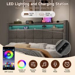 Merax 4ft6 Double Upholstered Bed with 4 Drawers, LED, Charging Station in Grey - thumbnail 7