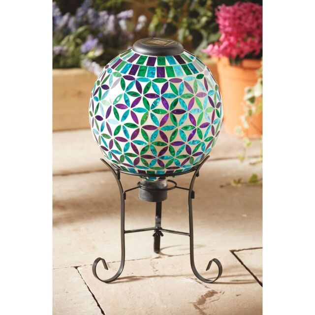 mysmartbuy Illuminated Glass Globe Light & Metal Stand - Solar Powered LED Outdoor Garden Patio Lighting Decoration - H43.5 x 24cm Diameter