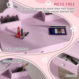 ZONEKIZ Dressing Table with Mirror & Stool, Drawer, Storage Boxes, Cat Design in Pink - thumbnail 6