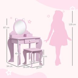 ZONEKIZ Dressing Table with Mirror & Stool, Drawer, Storage Boxes, Cat Design in Pink - thumbnail 3
