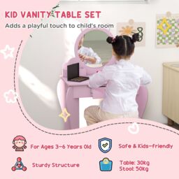 ZONEKIZ Dressing Table with Mirror & Stool, Drawer, Storage Boxes, Cat Design in Pink - thumbnail 4