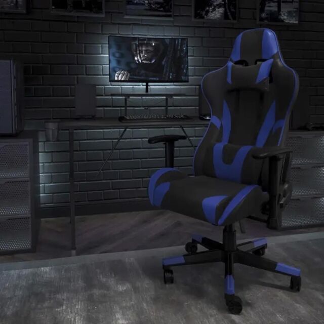 FWStyle Black & Blue Bucket Seat Racer Gaming Chair Faux Leather - image 1
