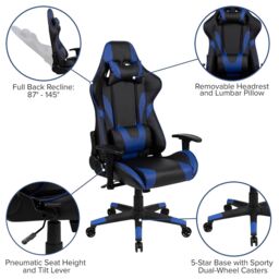 FWStyle Black & Blue Bucket Seat Racer Gaming Chair Faux Leather - thumbnail 2