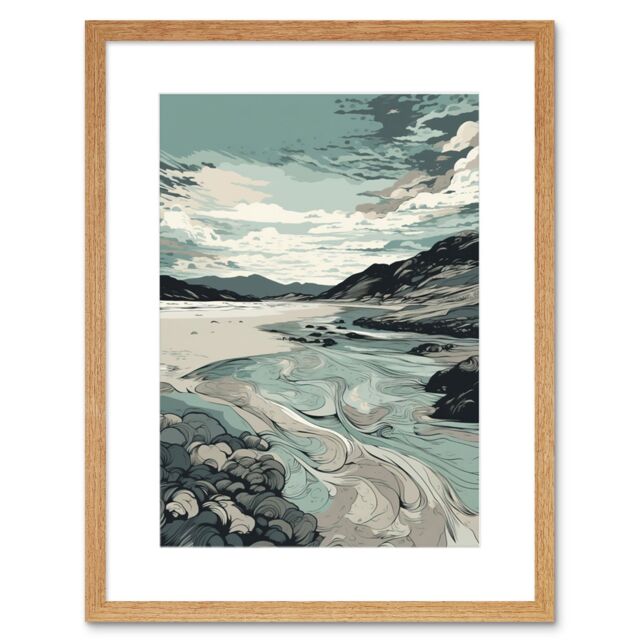 "Artery8 Wall Art Print Luskentyre Beach Coastal Landscape Artwork Framed 9X7 Inch in Beige - Size: W7"" x H9""" - image 1