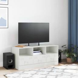 Berkfield Home TV Cabinet White 99x39x44 cm Steel - Size: 99 x 39 x 44 cm - thumbnail 3