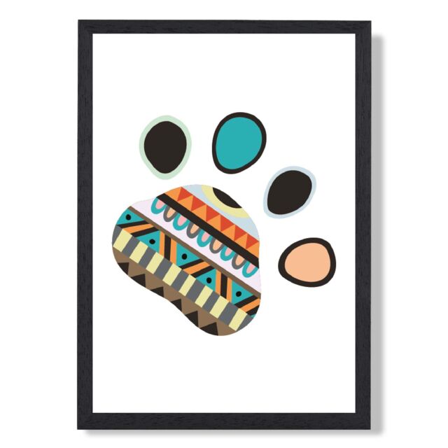 ARTZE Tribal Animal Paw Print Framed Print SIZE: A4 with Black Frame in Bright Blue - Size: A2 - image 1