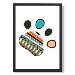 ARTZE Tribal Animal Paw Print Framed Print SIZE: A4 with Black Frame in Bright Blue - Size: A2 - thumbnail 1