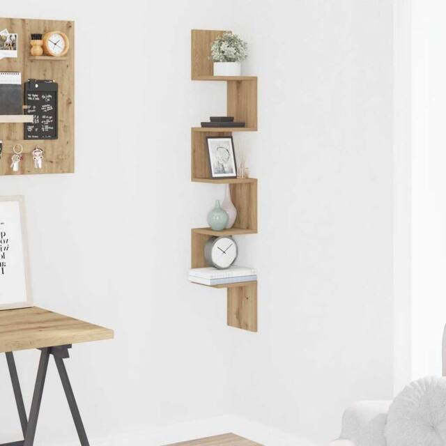 Berkfield Home Wall Corner Shelf Artisan Oak 20x20x127.5 cm Engineered Wood in Brown - image 1