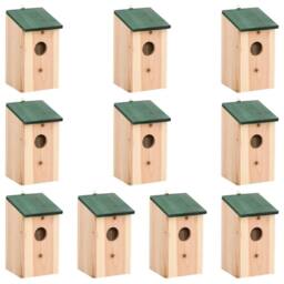 Berkfield Home Bird Houses 10 pcs Solid Firwood 12x12x22 cm in Brown - Size: 12 x 12 x 22 cm - thumbnail 2