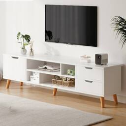 Havendro High Gloss TV Stand Cabinet with 1 Door & 4 Shelve in White - thumbnail 1
