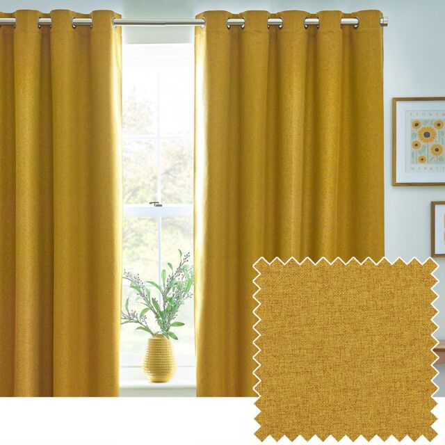 Furn Dawn Blackout Eyelet Curtain Pair in Mustard - Size: 117 cm width x 137 cm drop - image 1