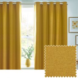 Furn Dawn Blackout Eyelet Curtain Pair in Mustard - Size: 117 cm width x 137 cm drop - thumbnail 1