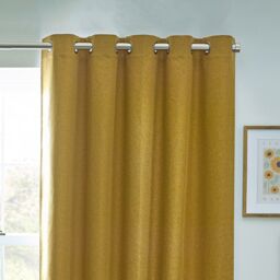 Furn Dawn Blackout Eyelet Curtain Pair in Mustard - Size: 117 cm width x 137 cm drop - thumbnail 3