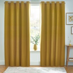 Furn Dawn Blackout Eyelet Curtain Pair in Mustard - Size: 117 cm width x 137 cm drop - thumbnail 5