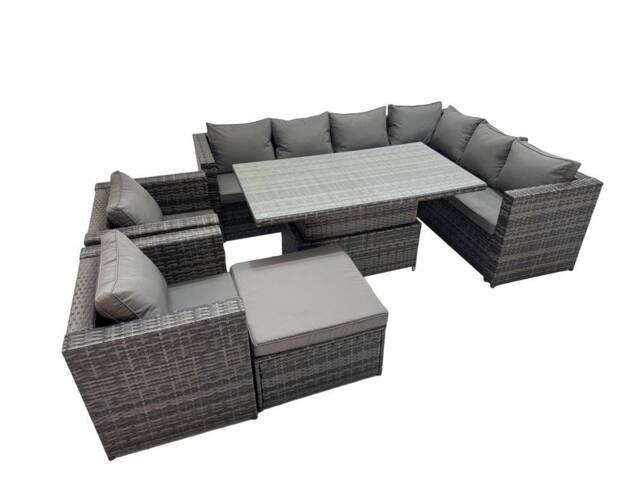 Fimous 9 Seater Rattan Corner Sofa Sets with 2 Chairs Big Stool in Dark Grey - image 1
