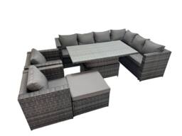 Fimous 9 Seater Rattan Corner Sofa Sets with 2 Chairs Big Stool in Dark Grey - thumbnail 1