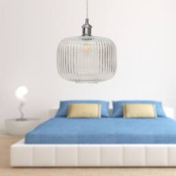 First Choice Lighting Batley Large - Clear Ribbed Glass Chrome Retro Pendant Fitting - thumbnail 3