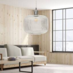 First Choice Lighting Batley Large - Clear Ribbed Glass Chrome Retro Pendant Fitting - thumbnail 4