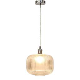 First Choice Lighting Batley Large - Clear Ribbed Glass Chrome Retro Pendant Fitting - thumbnail 2