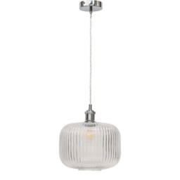 First Choice Lighting Batley Large - Clear Ribbed Glass Chrome Retro Pendant Fitting
