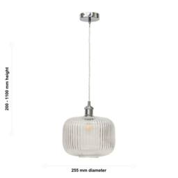 First Choice Lighting Batley Large - Clear Ribbed Glass Chrome Retro Pendant Fitting - thumbnail 5