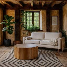 Wyld Haus Arizona Carved Natural Mango Wood Round Coffee Table in Brown