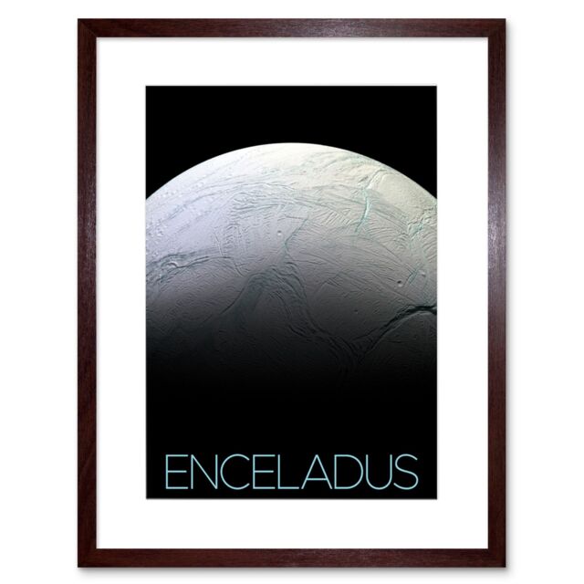 "Artery8 Wall Art Print NASA Our Solar System Enceladus Saturn's Moon Surface Artwork Framed 9X7 Inch in Brown - Size: W7"" x H9""" - image 1
