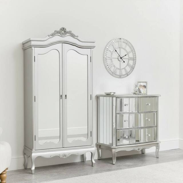 Melody Maison Mirrored Wardrobe & Chest Of Drawers - Tiffany Range in Silver - image 1