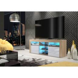 Mex Furniture LTD TV Unit Pulse 145cm - Oak & White Gloss Doors & LED Lights - thumbnail 2