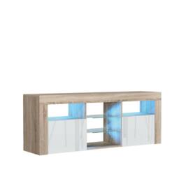 Mex Furniture LTD TV Unit Pulse 145cm - Oak & White Gloss Doors & LED Lights - thumbnail 4