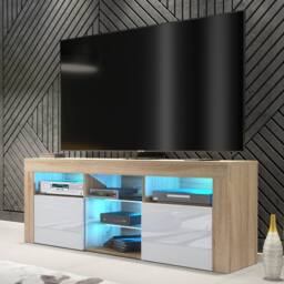 Mex Furniture LTD TV Unit Pulse 145cm - Oak & White Gloss Doors & LED Lights - thumbnail 1