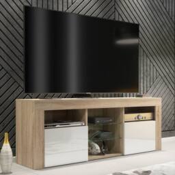 Mex Furniture LTD TV Unit Pulse 145cm - Oak & White Gloss Doors & LED Lights - thumbnail 7