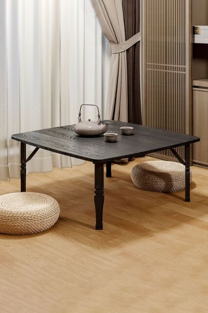 Living and Home 80cm Japanese Square Wooden Folding Table Table for Sitting Tea Room in Black - image 1