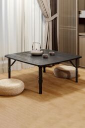 Living and Home 80cm Japanese Square Wooden Folding Table Table for Sitting Tea Room in Black