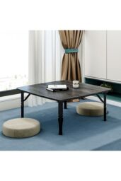 Living and Home 80cm Japanese Square Wooden Folding Table Table for Sitting Tea Room in Black - thumbnail 2