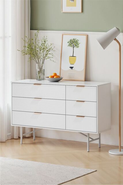 Living and Home 6-Drawer Freestanding Striped Storage Cabinet in White - image 1