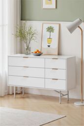 Living and Home 6-Drawer Freestanding Striped Storage Cabinet in White - thumbnail 1