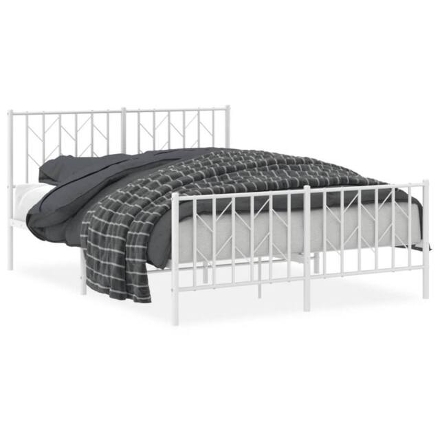 Berkfield Home Metal Bed Frame without Mattress with Footboard¬†White 140x190cm in White - Size: 140x190 cm - image 1